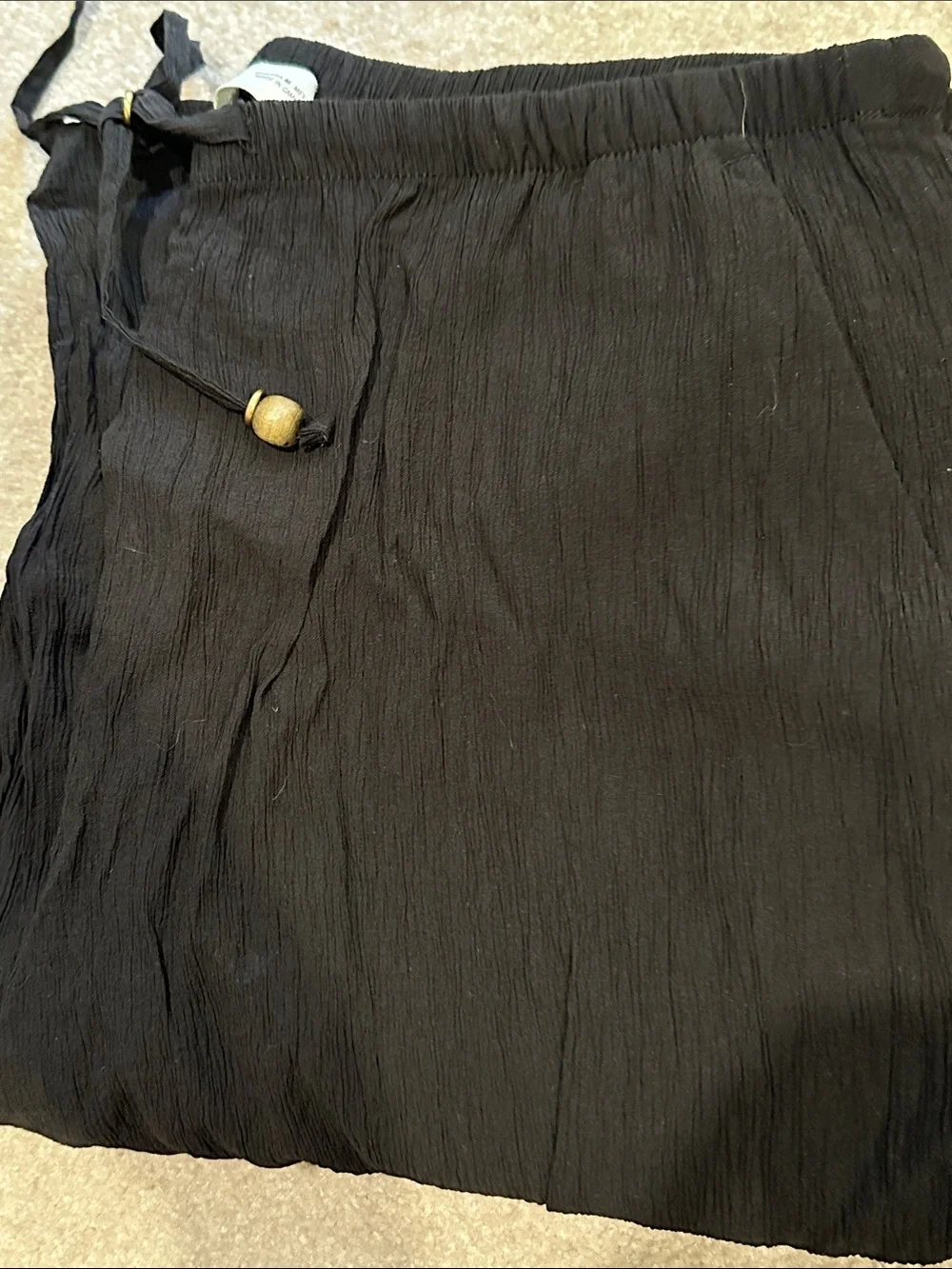 Zara Black Linen Textured Drawstring Straight-Leg Pants